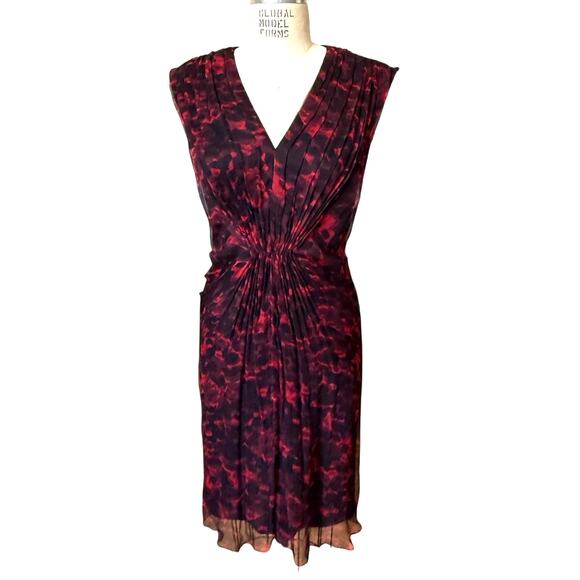 Tadashi Shoji Silk Chiffon Red & Black Print Sheath Dress Size 6 - Picture 1 of 8
